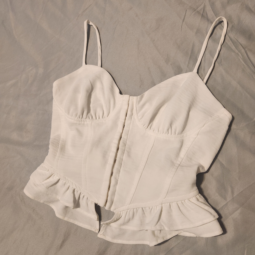 White ruffled crop tank